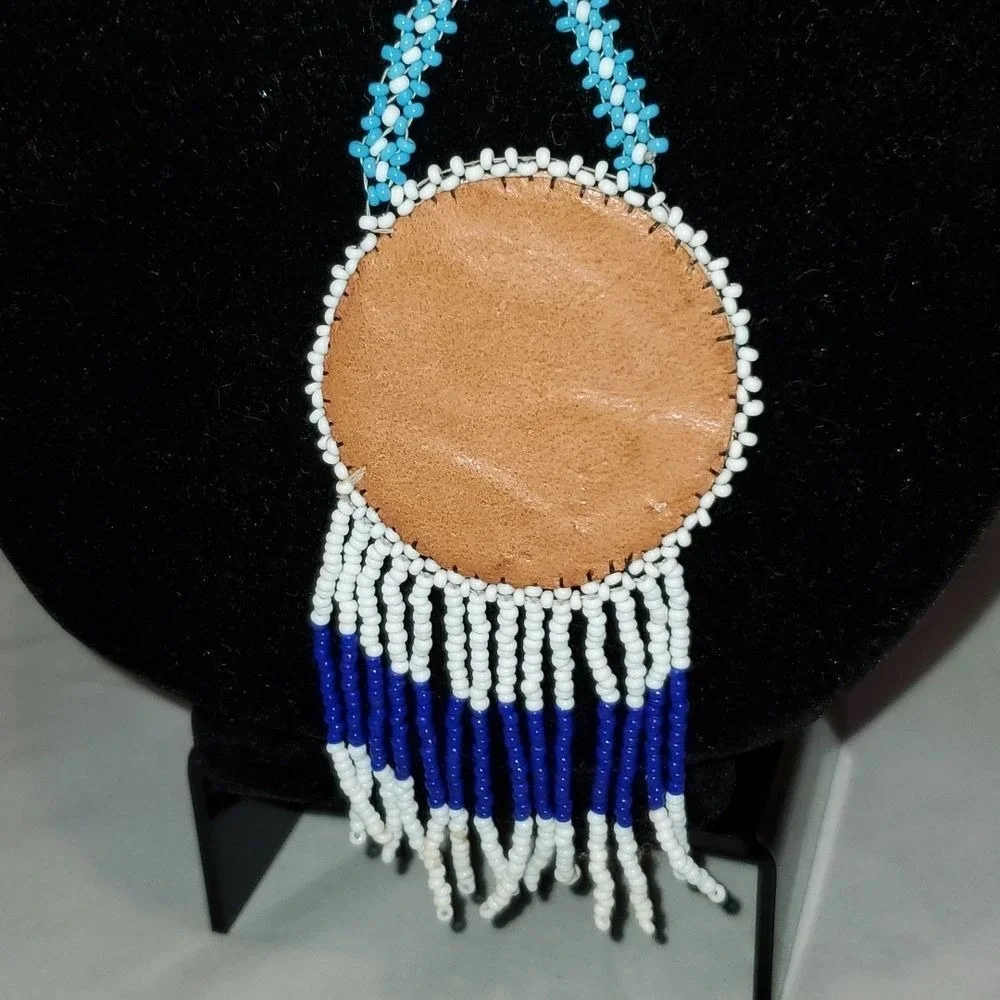 Indian‎ Beaded silver & red star necklace blue long Boho Western Fringe Cute